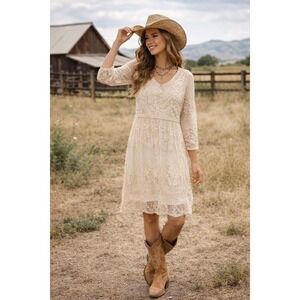Orange Creek Cream Floral Lace Dress Womens SM Boho Cowgirl Country Festival